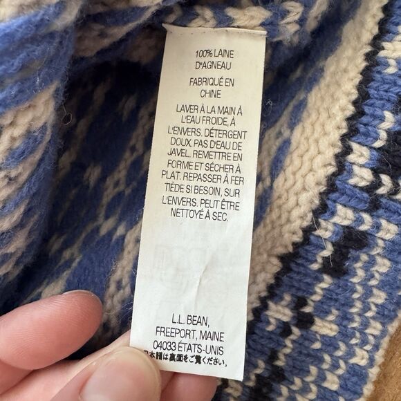 L.L. Bean Cardigan Sweater Blue Cream Nordic Fair Isle Wool Ski Womens Small Reg - Picture 7 of 8